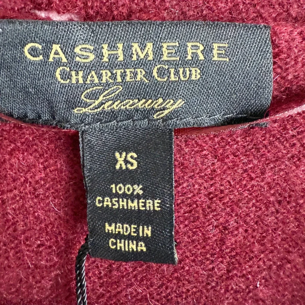 Charter Club Luxury Cashmere‎ Pearl Embellished Cardigan Burgundy XS Duster